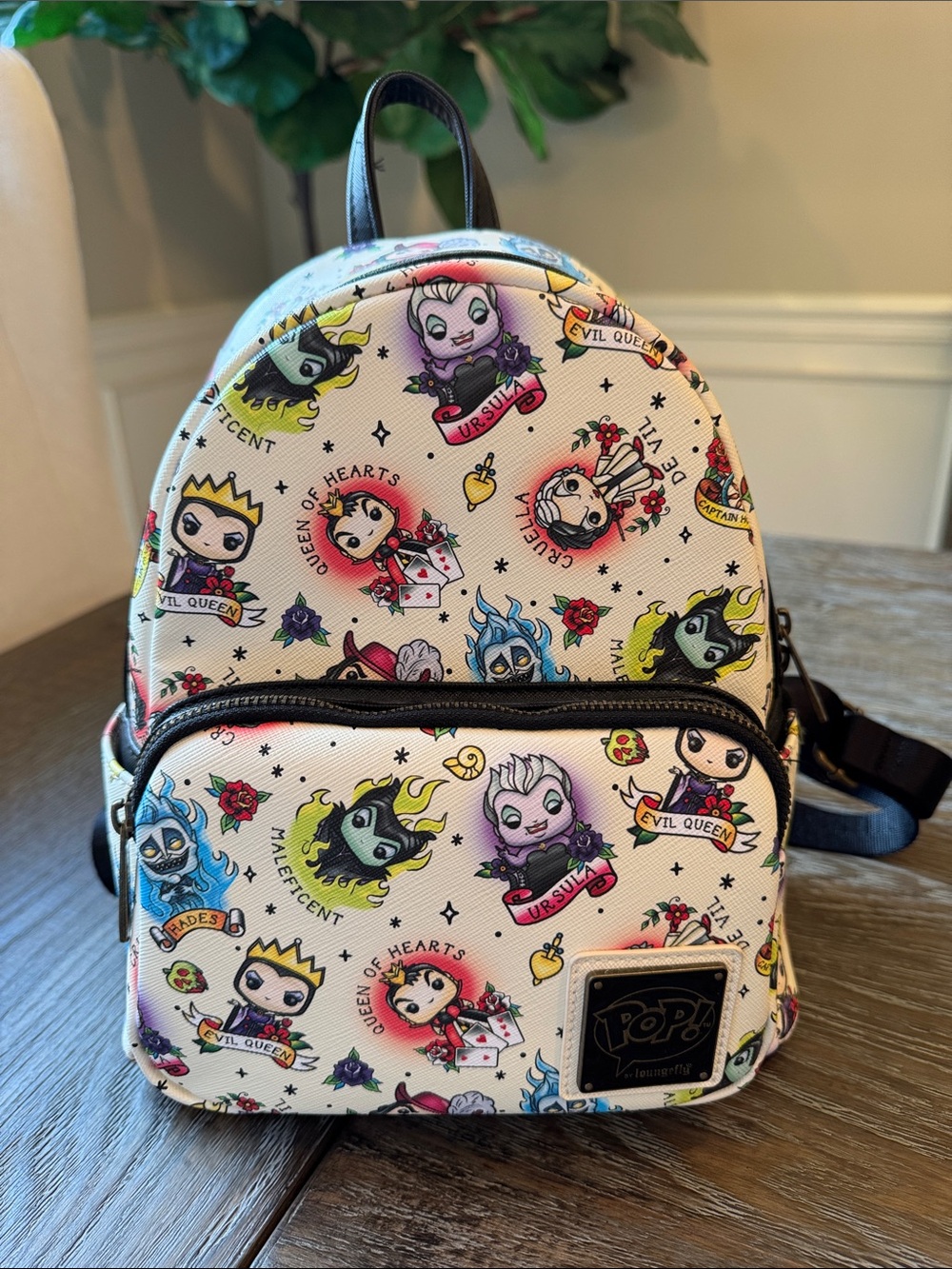 Loungefly Funko White Kids Mini Backpack with Colorful Disney Villains Art